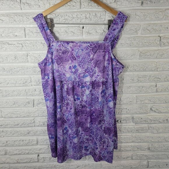 CW Classics Womens Top 2X Plus Swing Wide Strap Purple Floral FLO213E - Picture 1 of 9